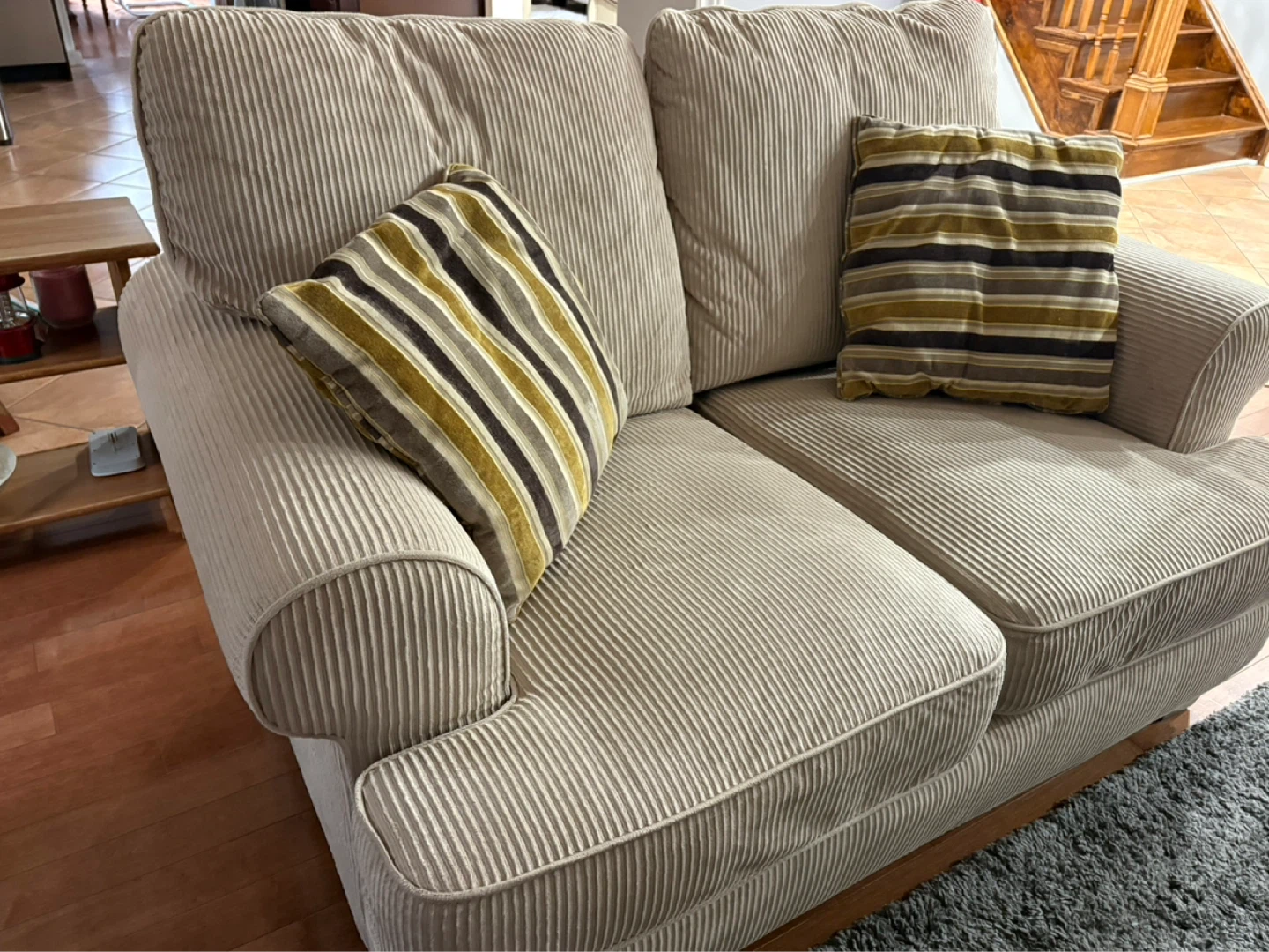 Cream Corduroy Sofa with Accent Pillows - photo 2