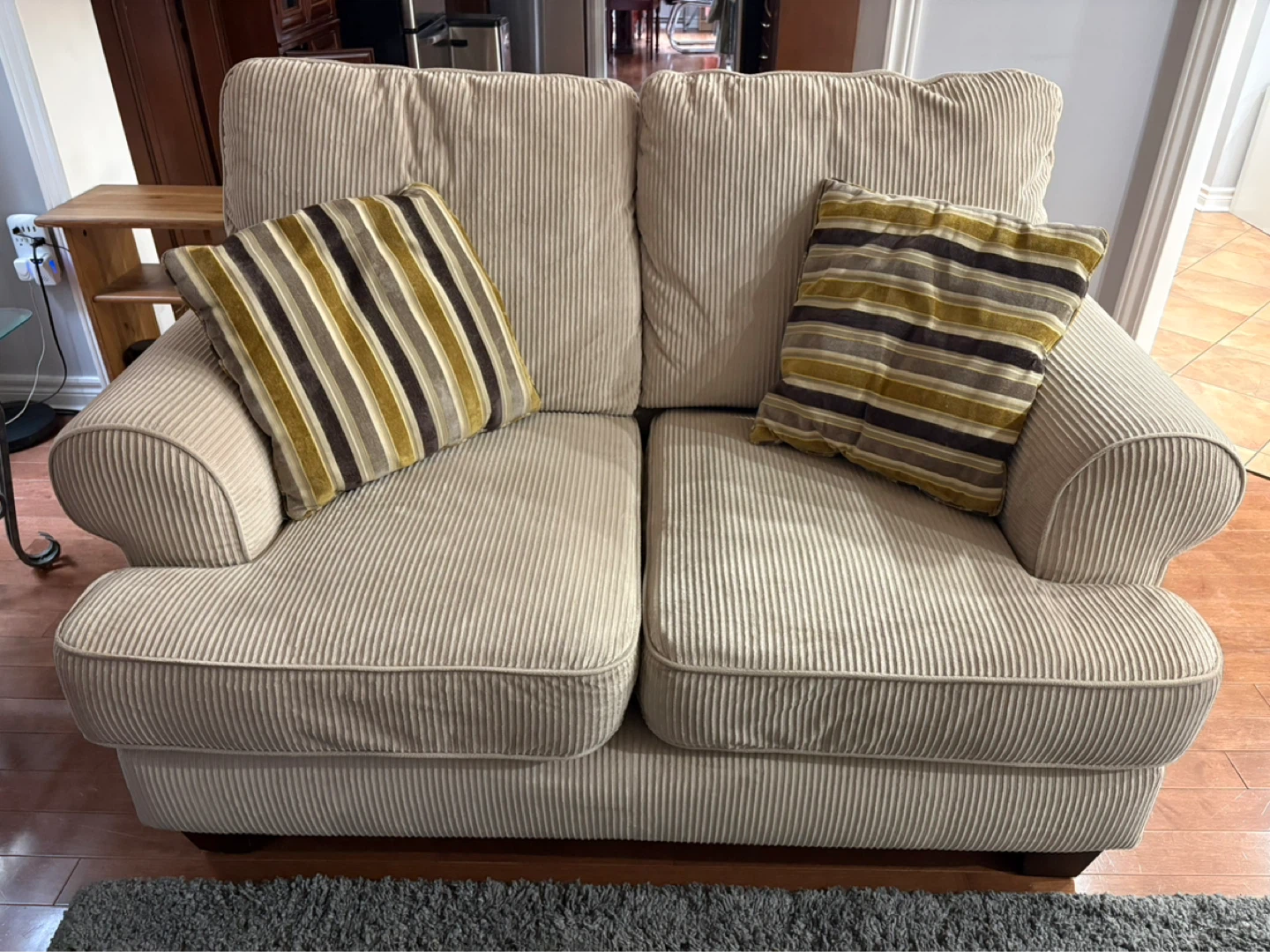 Cream Corduroy Sofa with Accent Pillows - photo 5