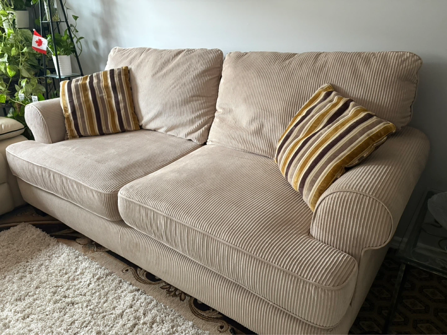 Cream Corduroy Sofa with Accent Pillows - photo 4