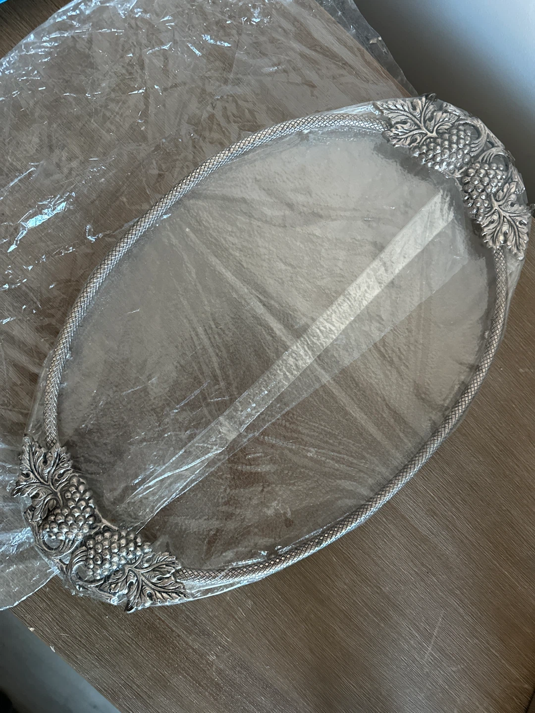 Decorative Serving Tray with Grapevine Embellishments