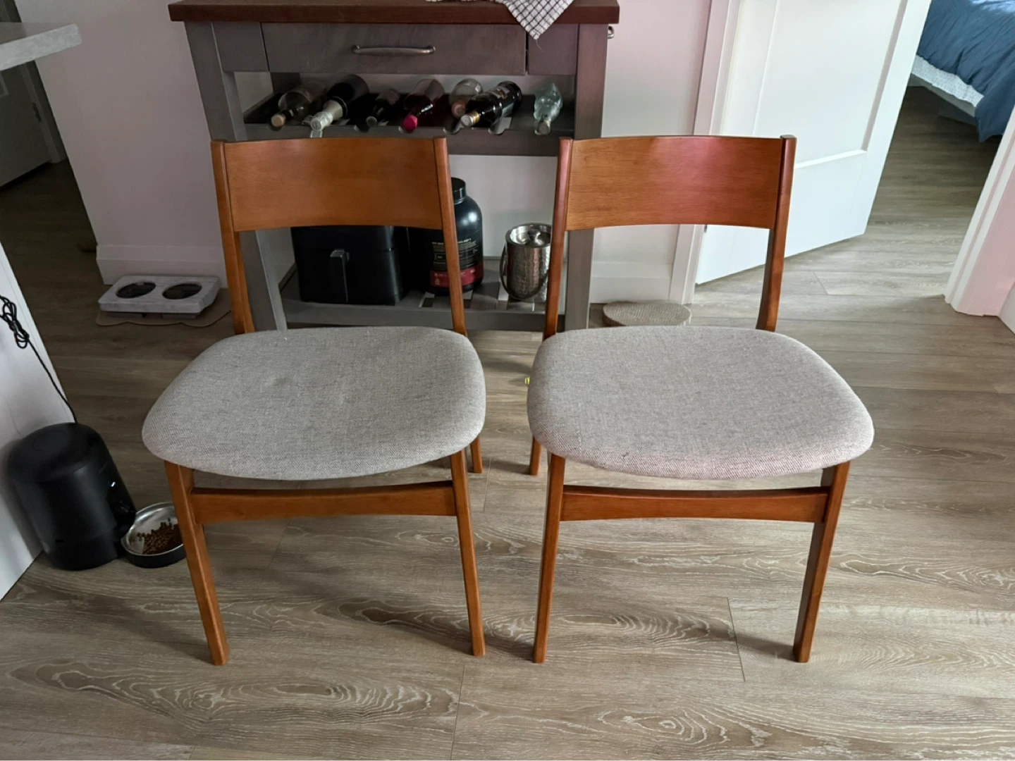 Set of 2 Wooden Dining Chairs with Grey Upholstered Seats - photo 2
