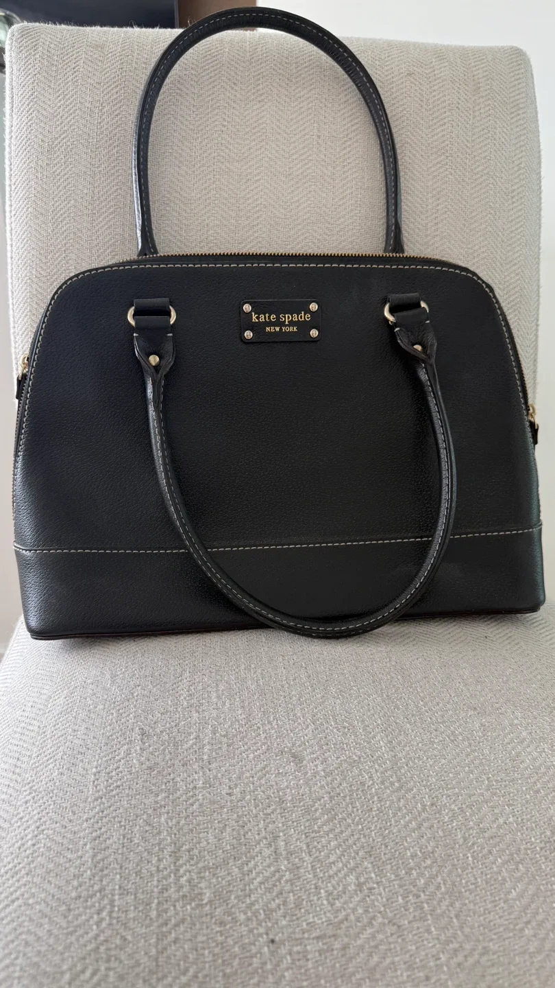Kate Spade Black Leather Dome Satchel Handbag
