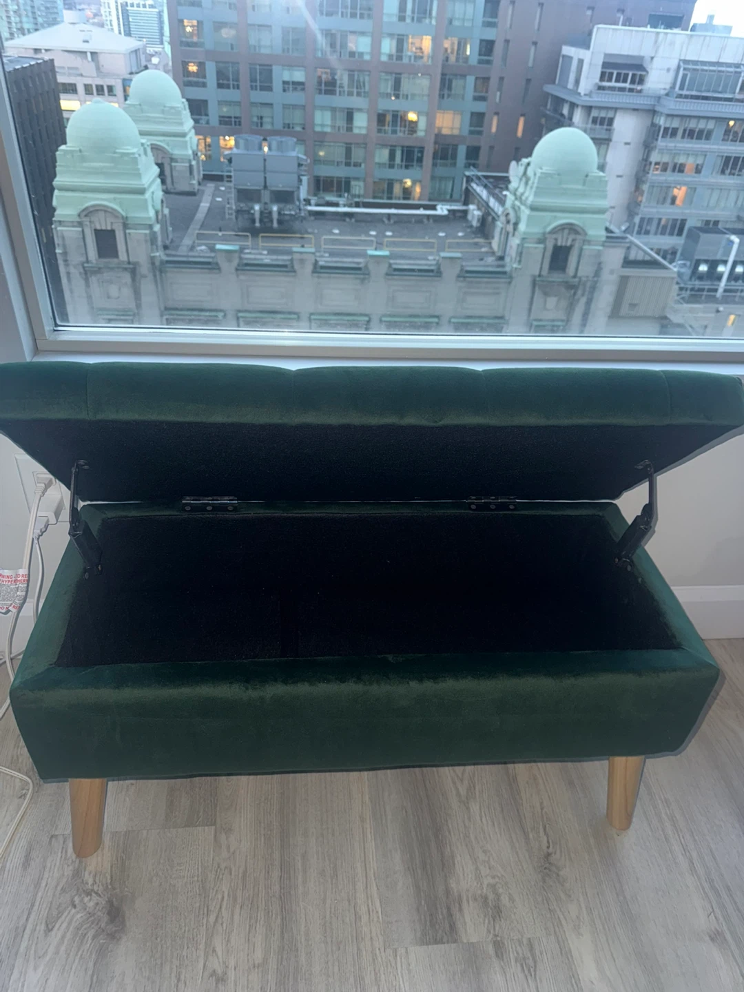Green Velvet Storage Ottoman Bench - photo 2