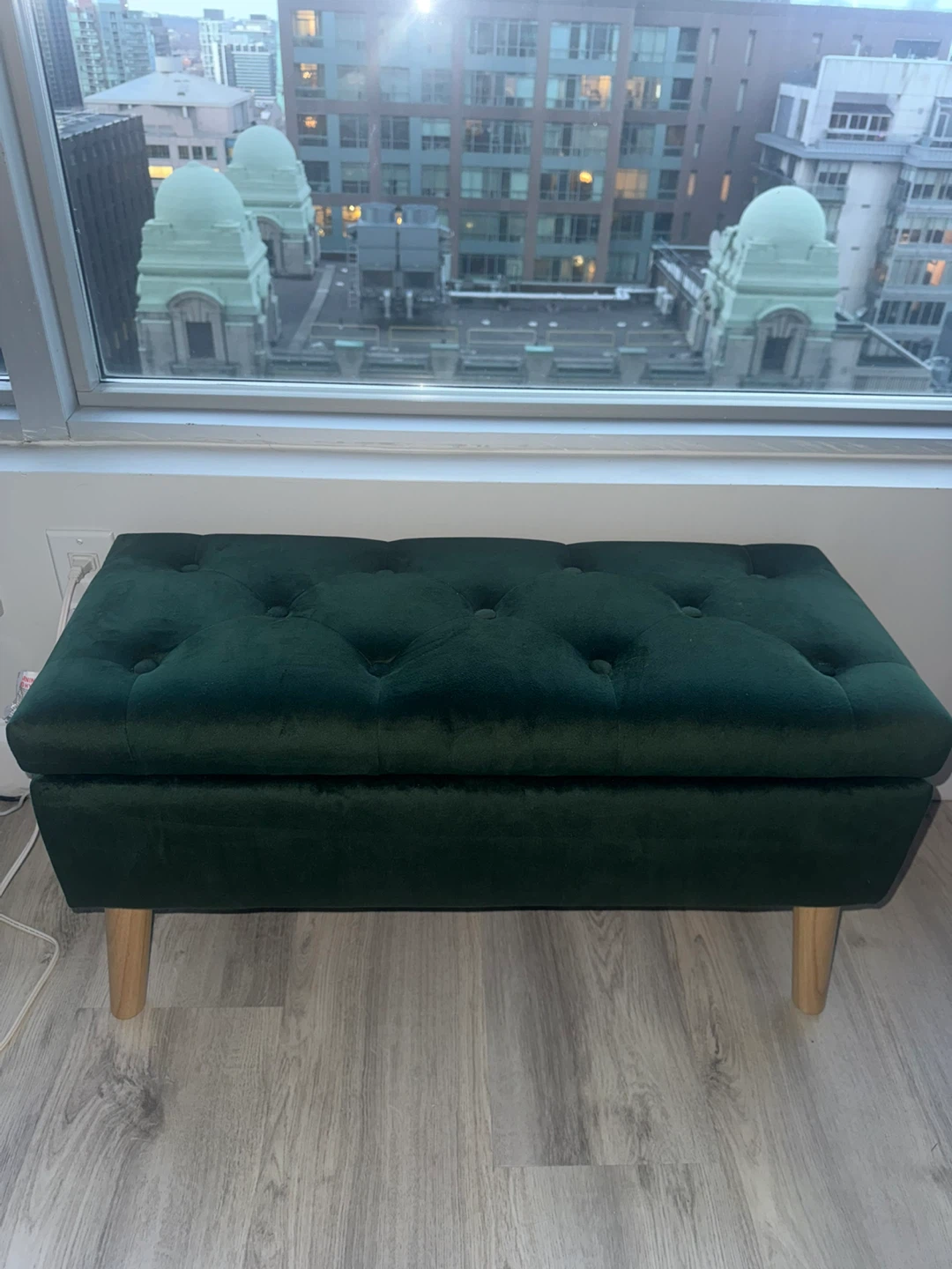 Green Velvet Storage Ottoman Bench