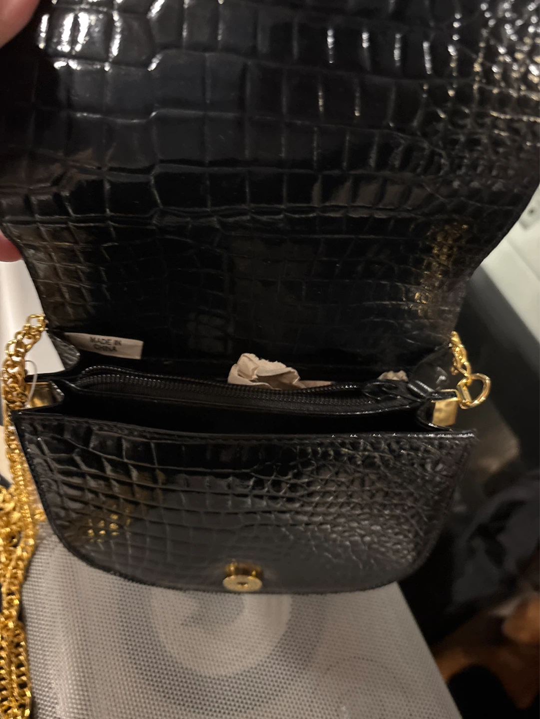 Black Crocodile-Embossed Chain Bag - photo 2