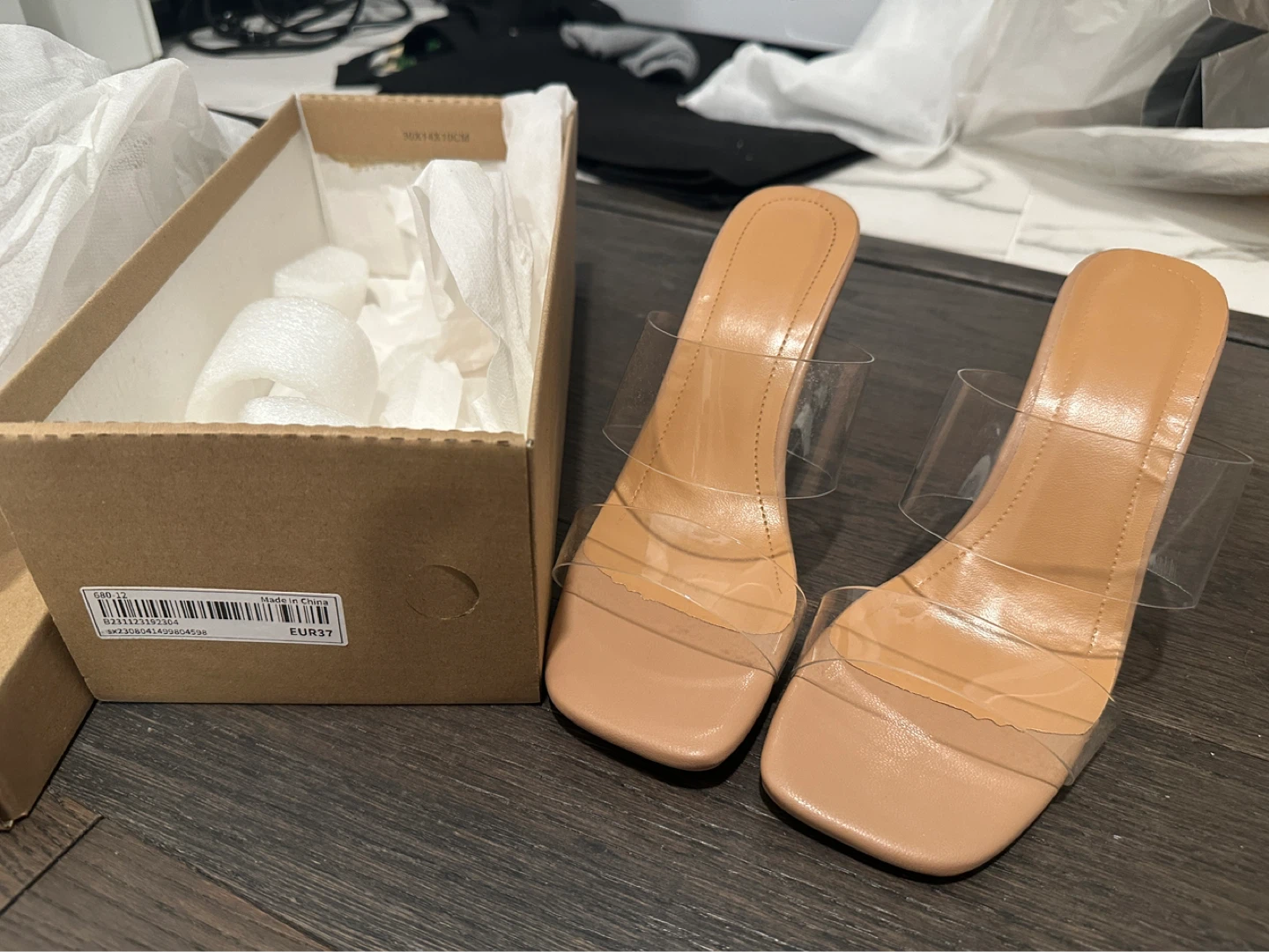 Clear Strap Block Heel Mules