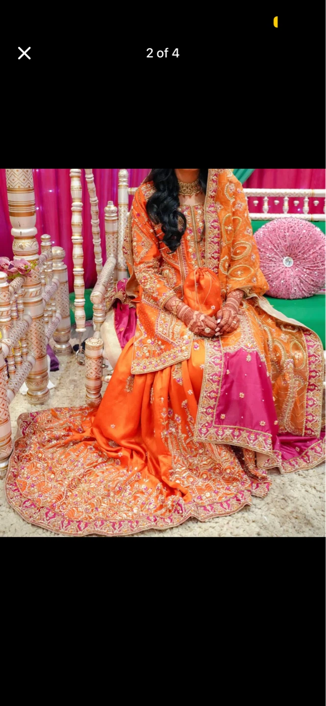 Orange Embroidered Pakistani Wedding Dress - photo 2