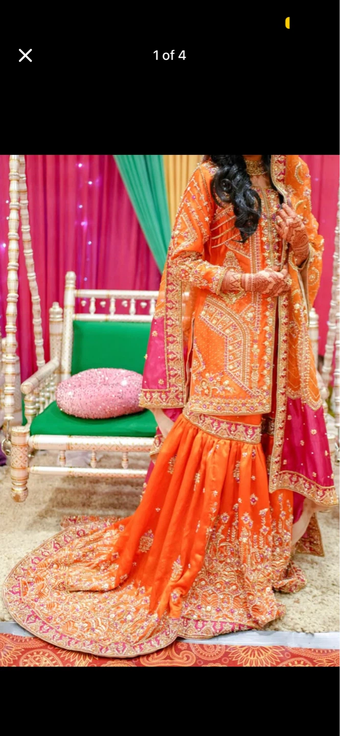 Orange Embroidered Pakistani Wedding Dress