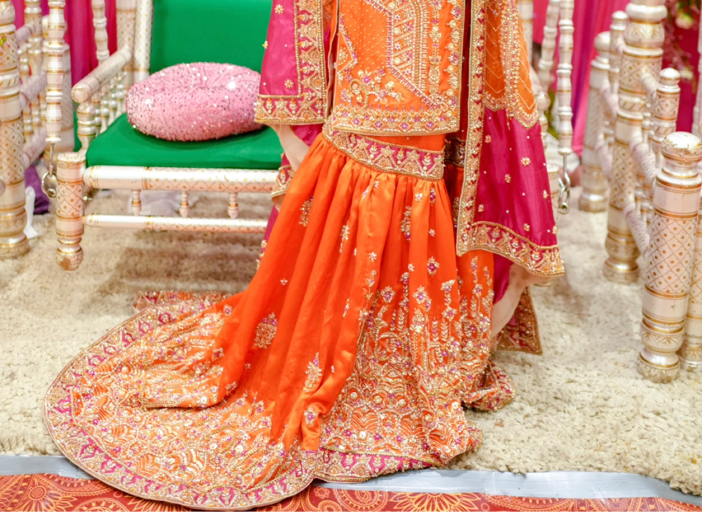 Orange Embroidered Pakistani Wedding Dress - photo 3