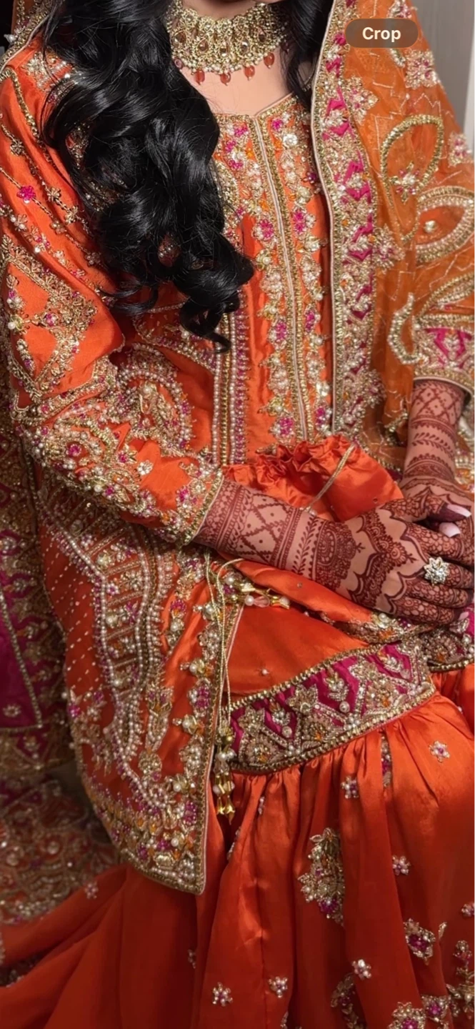 Orange Embroidered Pakistani Wedding Dress - photo 5