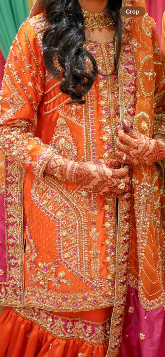 Orange Embroidered Pakistani Wedding Dress - photo 4