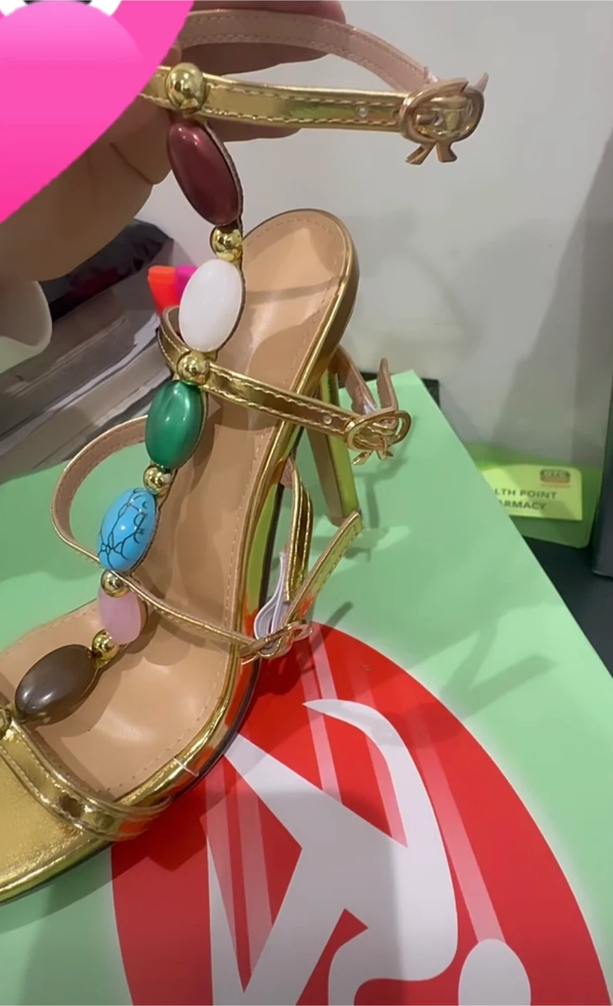 Gold Beaded Heeled Sandals