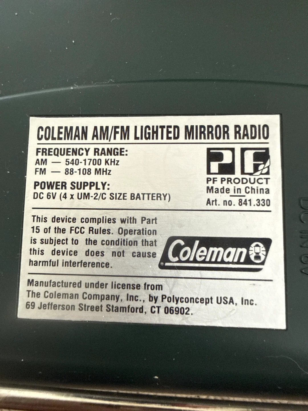 Coleman AM/FM Lighted Mirror Radio - photo 4