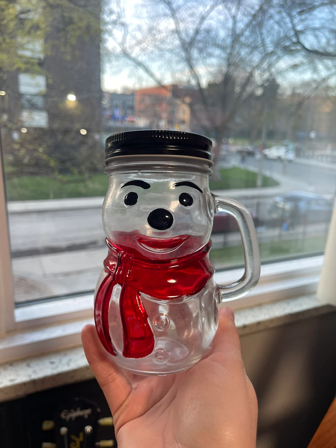 Snowman Mason Jar Mug with Lid and Straw