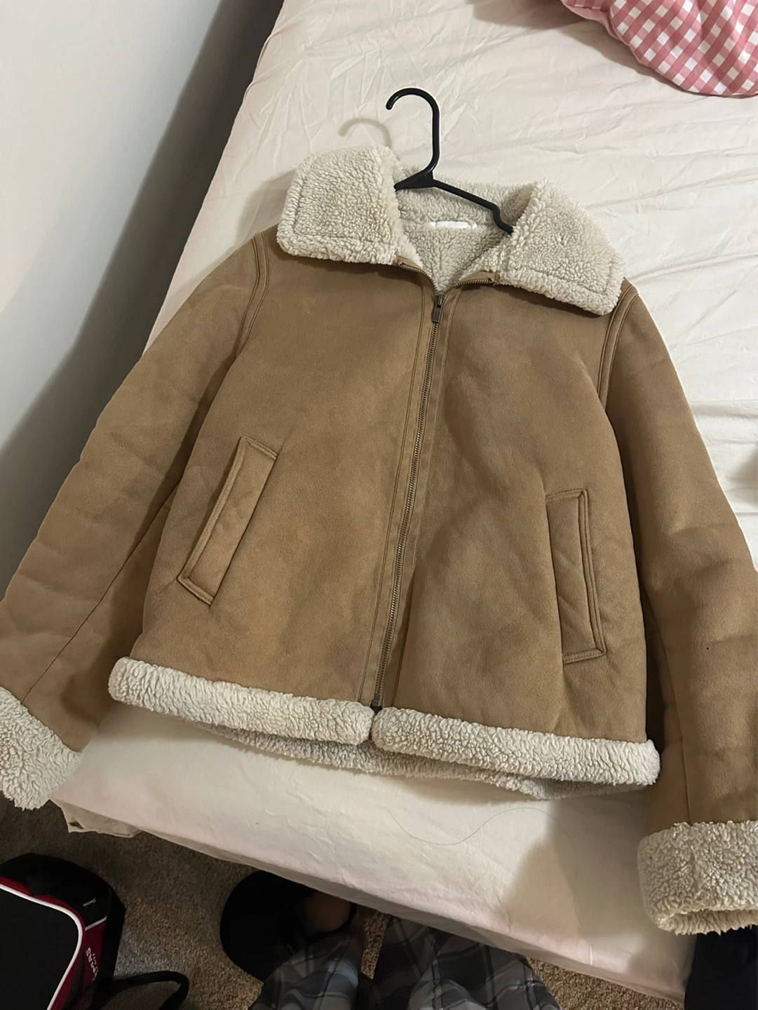 Tan Suede Sherpa Lined Jacket