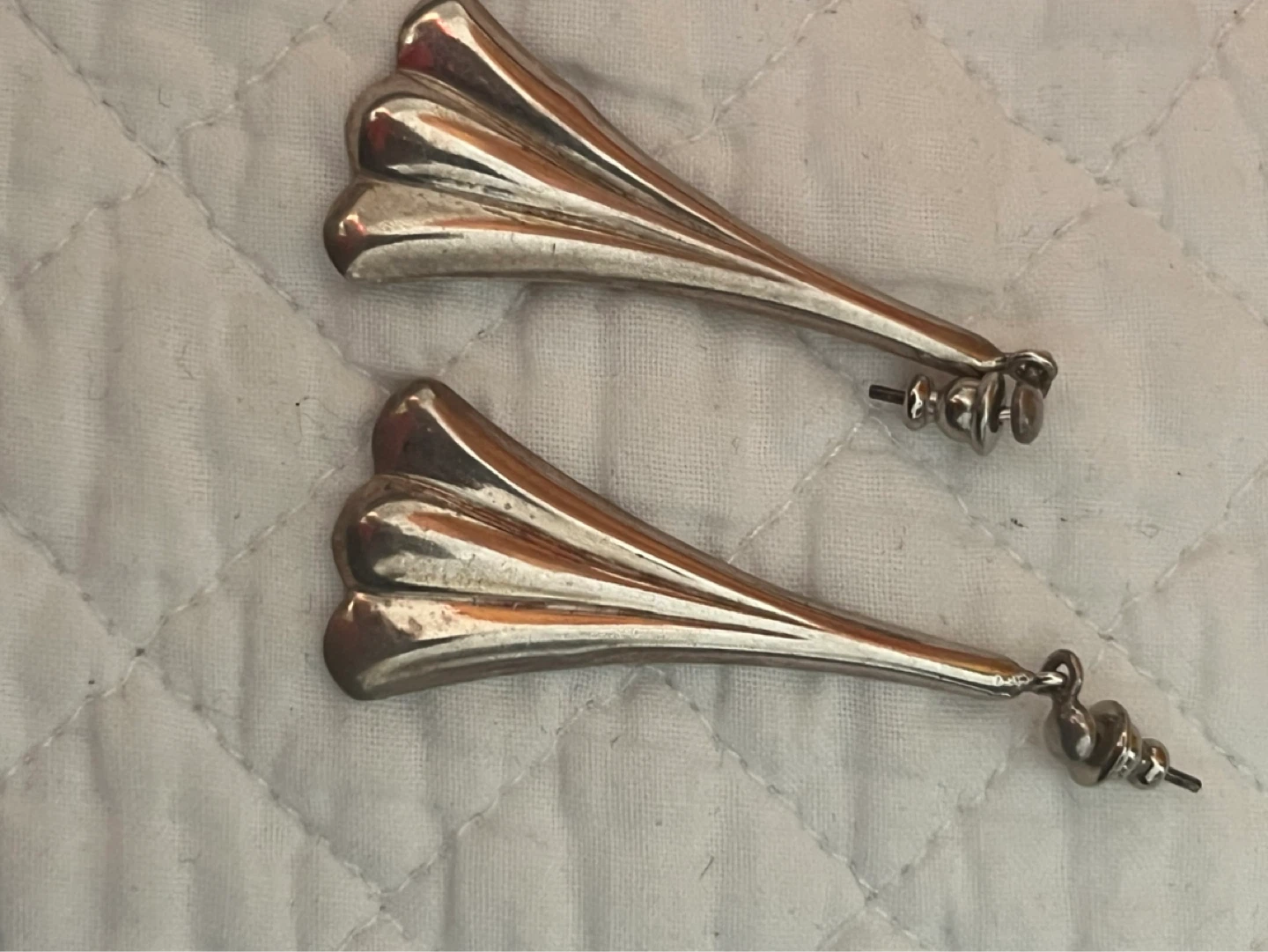 Silver Fan Shaped Dangle Earrings