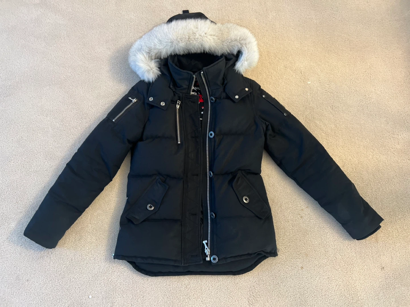 Moose Knuckles Black Puffer Jacket with Fur Hood Size S/P