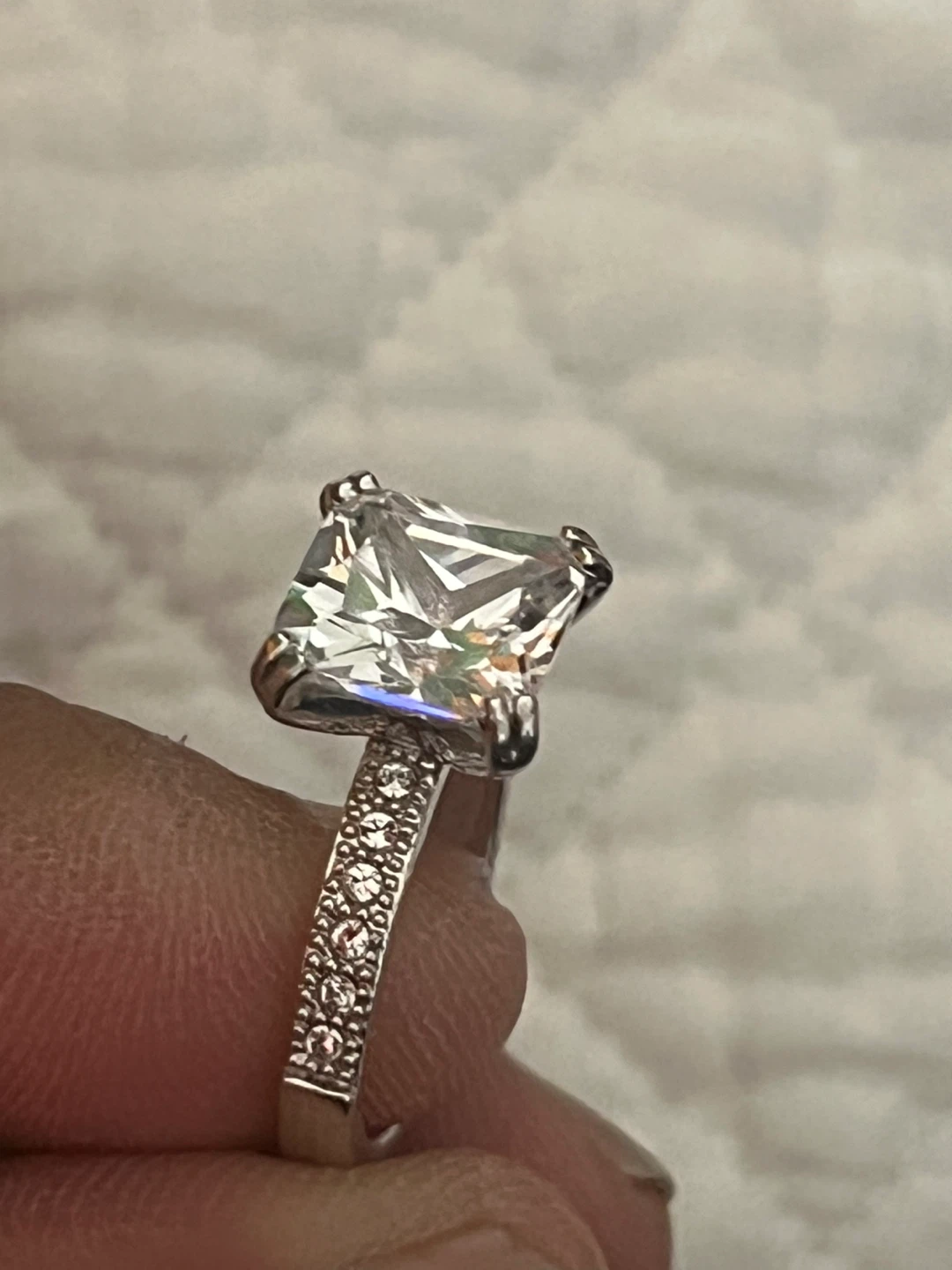 Princess Cut Engagement Ring - Silver Tone - photo 2