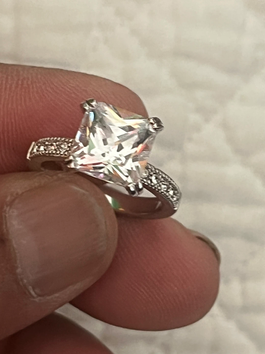 Princess Cut Engagement Ring - Silver Tone