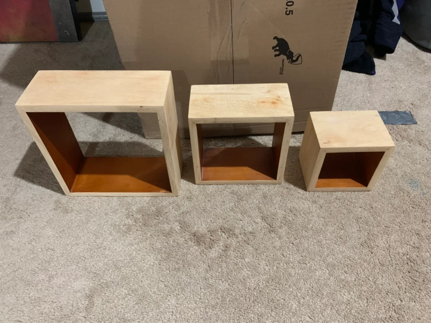 Set of 3 Wooden Cube Shelves