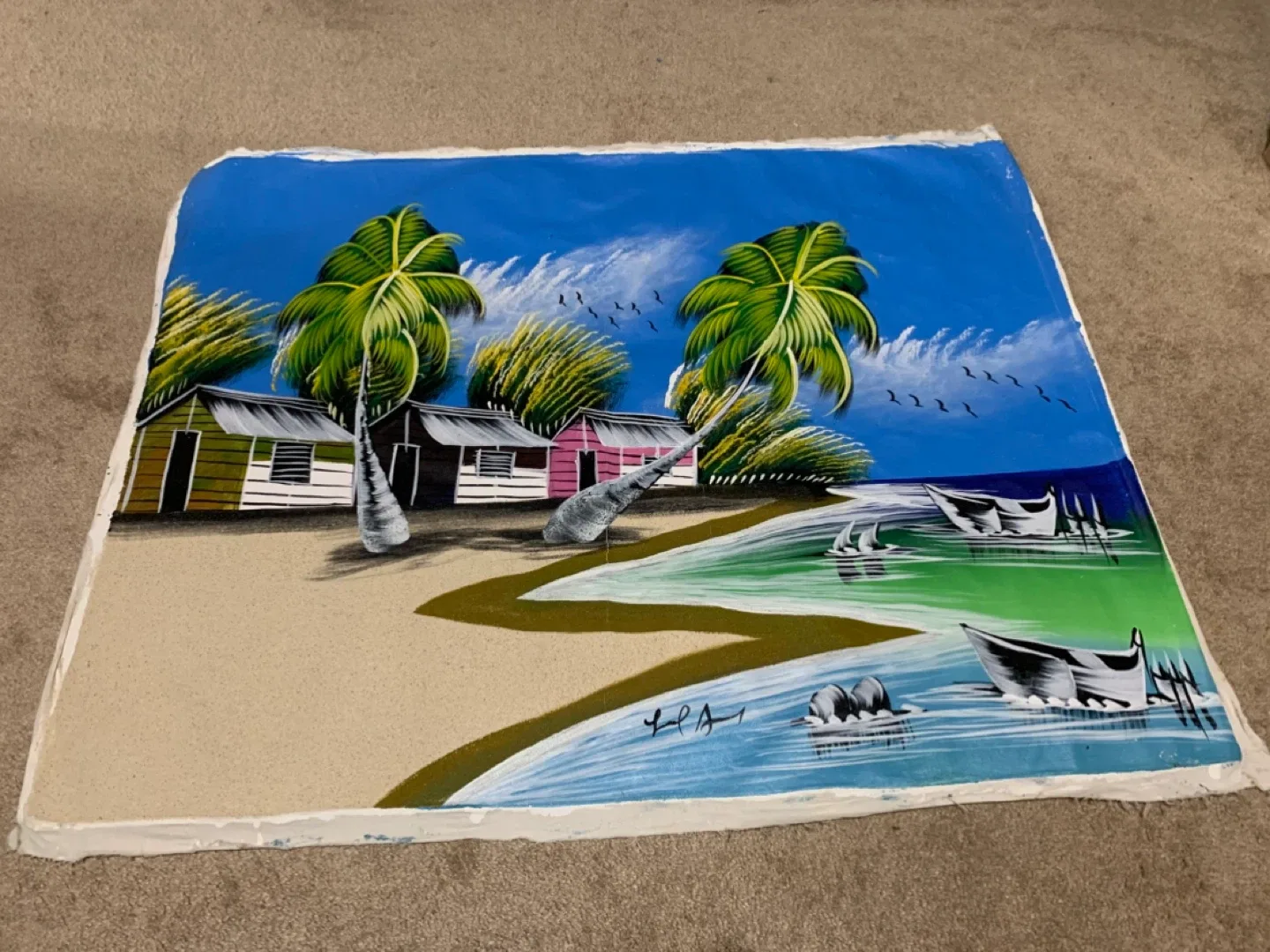 Vintage Tropical Beach Painting - photo 2