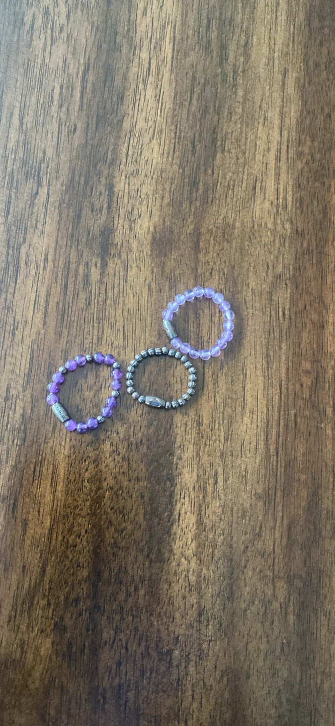 Purple amethyst Beaded Stretch Rings Set