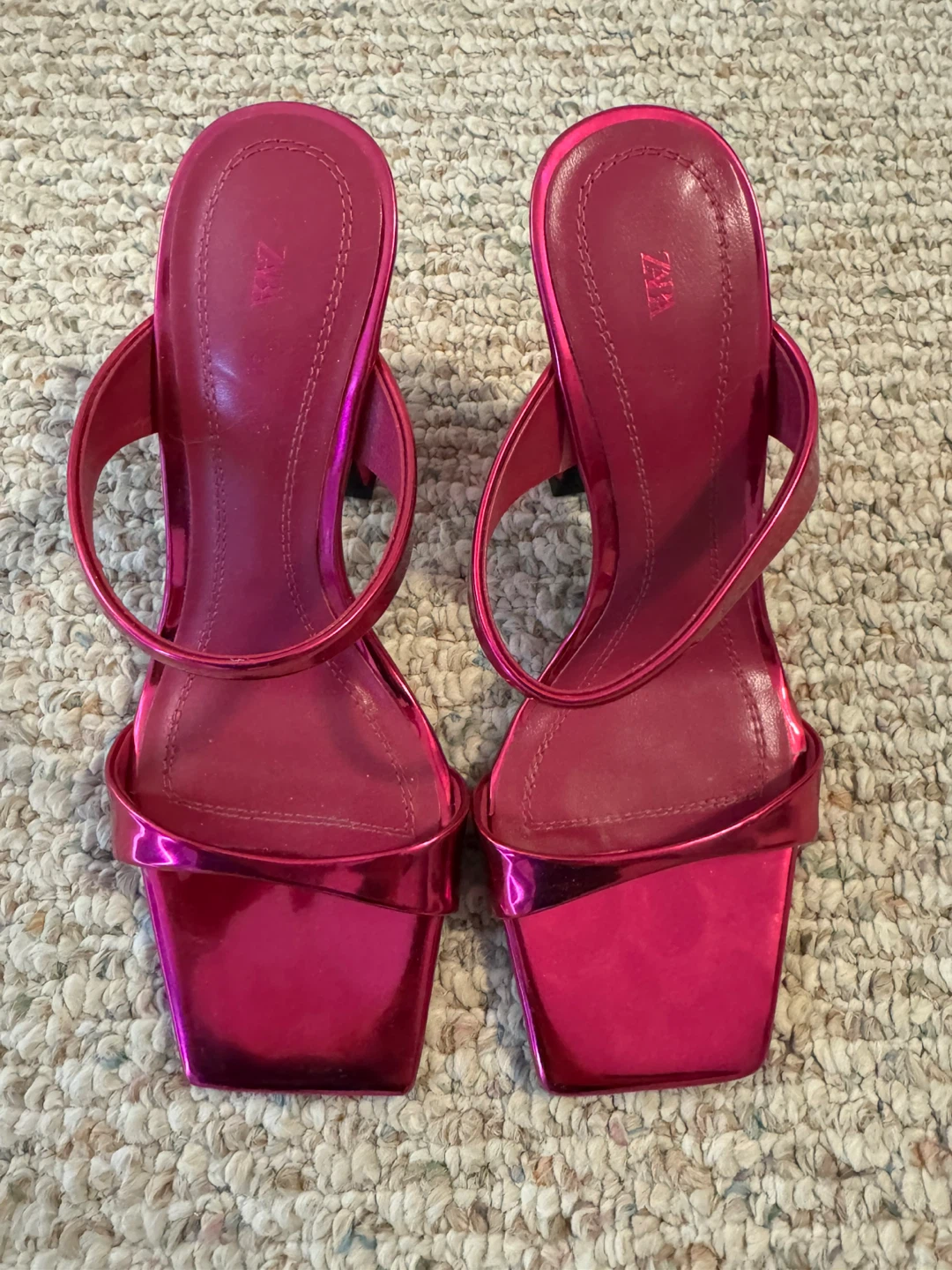 Zara Pink Metallic Block Heel Sandals
