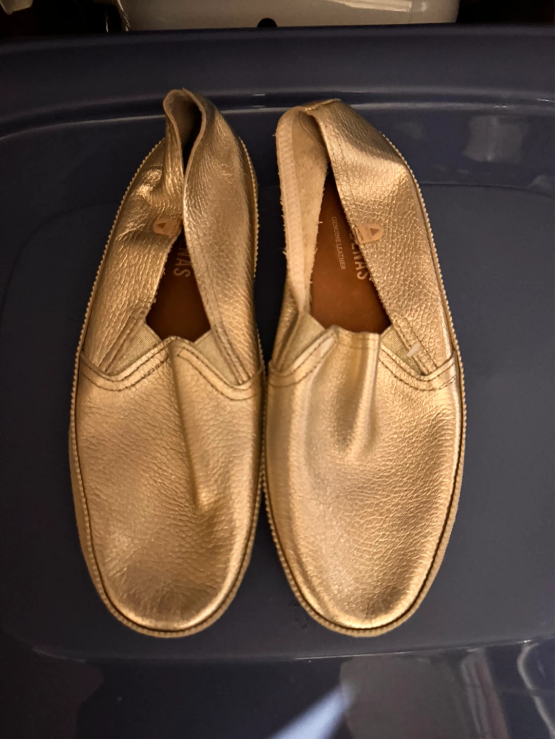 VERBENAS Women's Gold Leather Slip-On Shoes Size 40