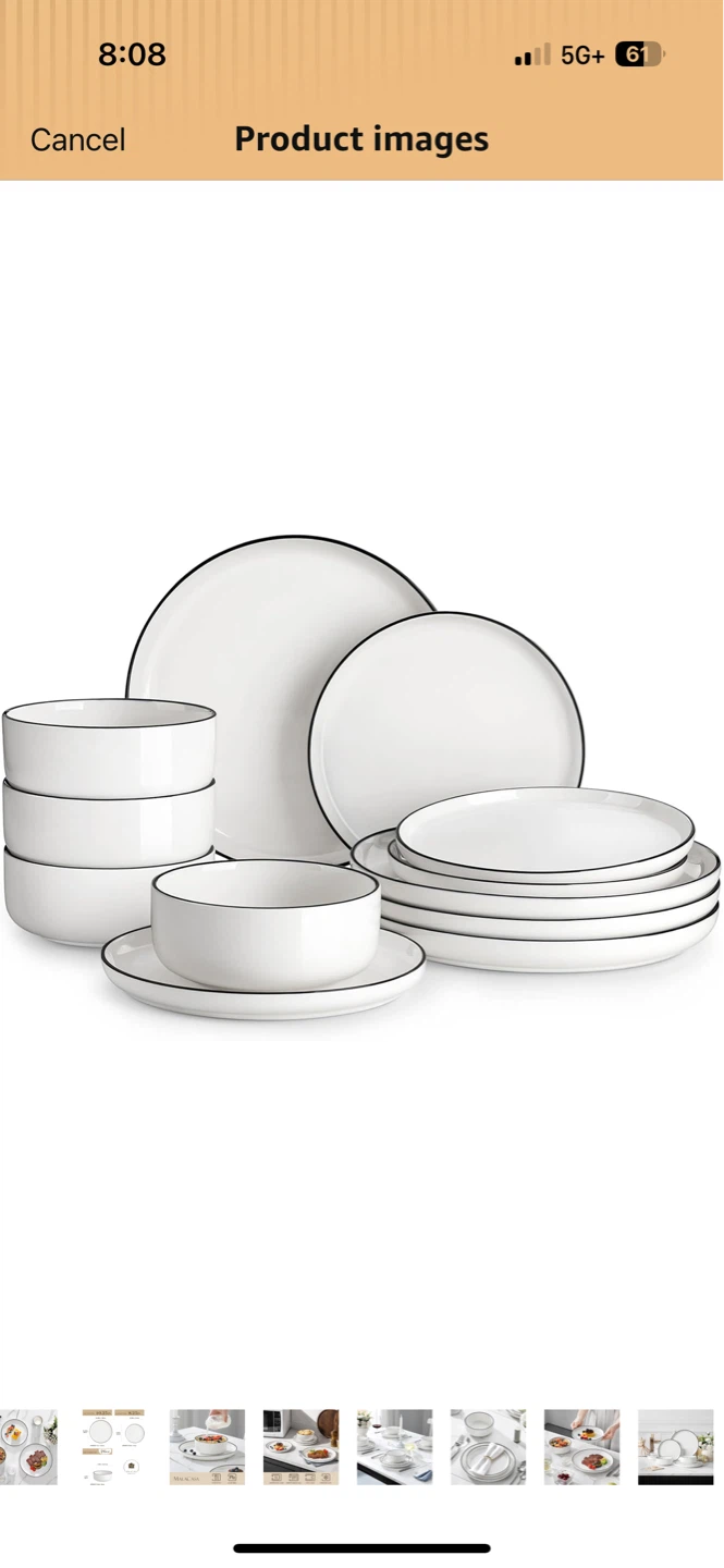 Malacasa Amelia Porcelain Dinnerware Set - Ivory White Black Rim