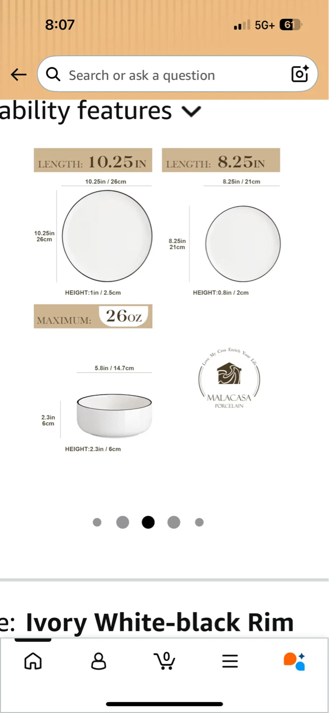 Malacasa Amelia Porcelain Dinnerware Set - Ivory White Black Rim - photo 4