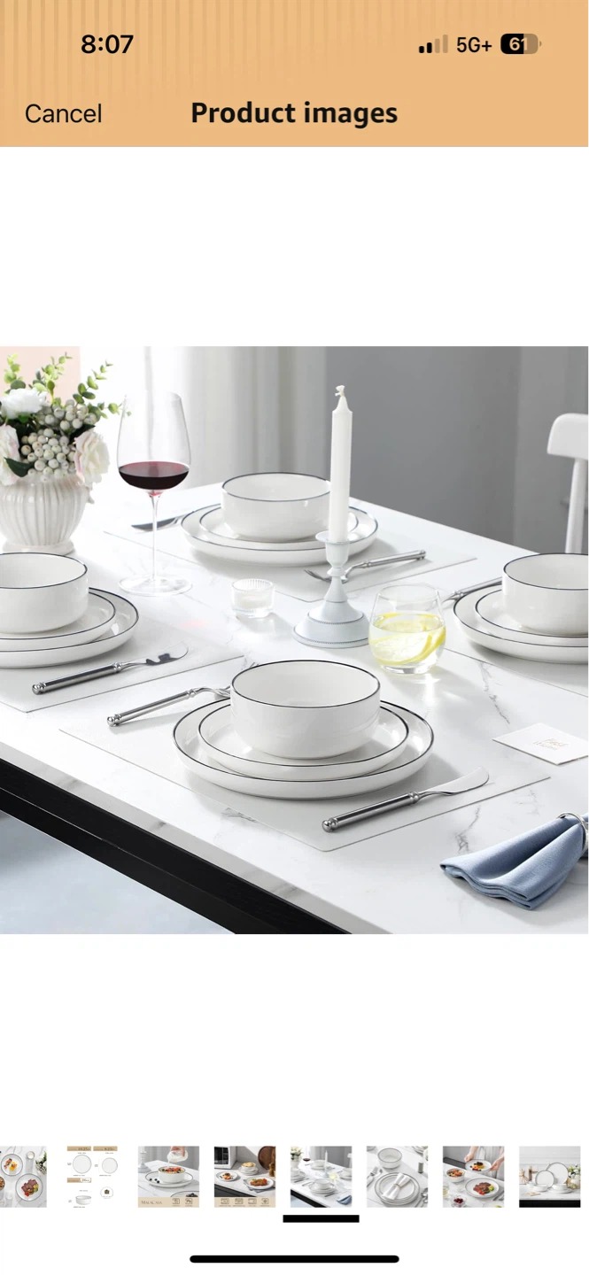 Malacasa Amelia Porcelain Dinnerware Set - Ivory White Black Rim - photo 3