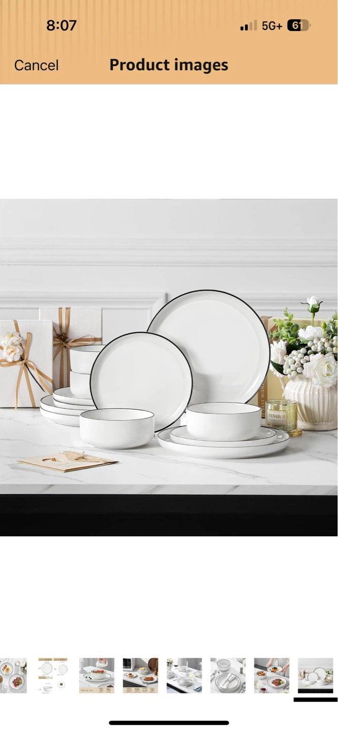 Malacasa Amelia Porcelain Dinnerware Set - Ivory White Black Rim - photo 2