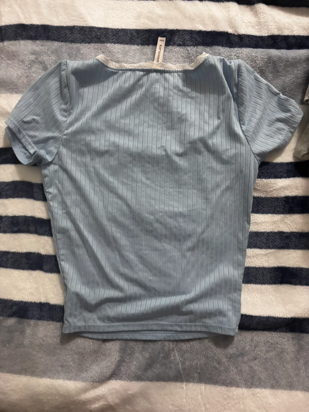 Light Blue Crop Top with Lace Trim - photo 2