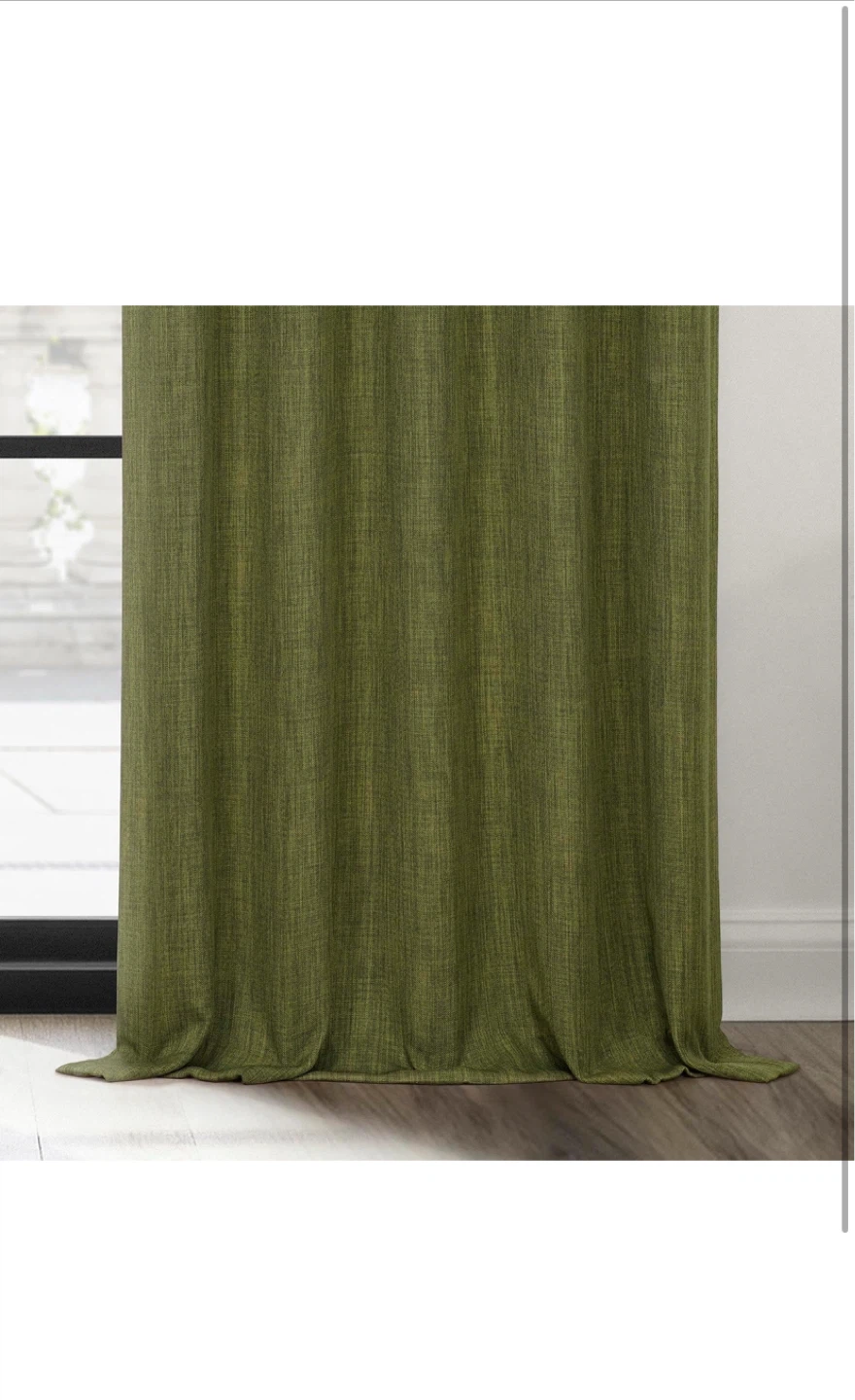 Sage Green Solid Faux Linen Room Darkening Curtains (50" x 96") - photo 5