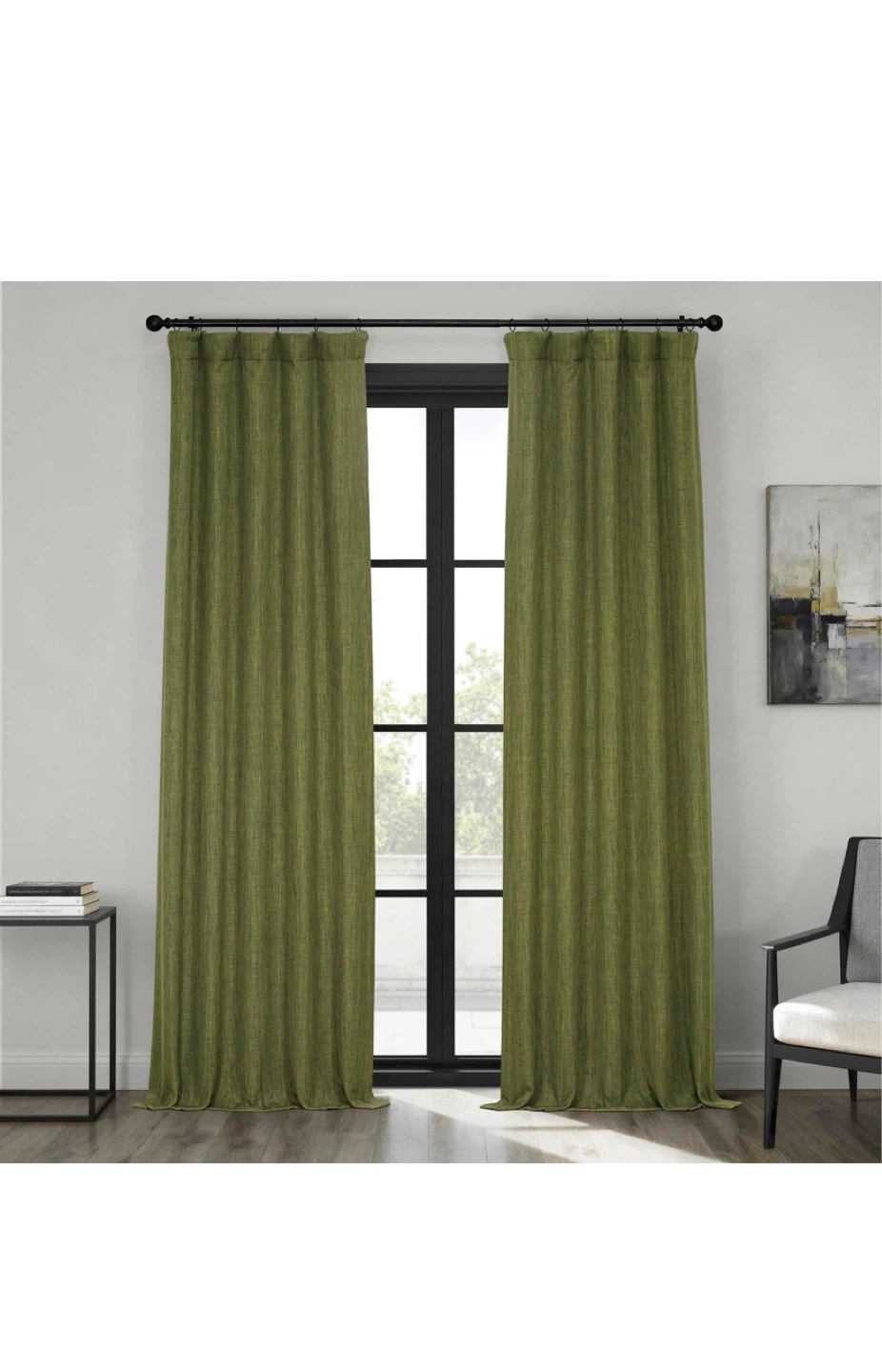 Sage Green Solid Faux Linen Room Darkening Curtains (50" x 96")