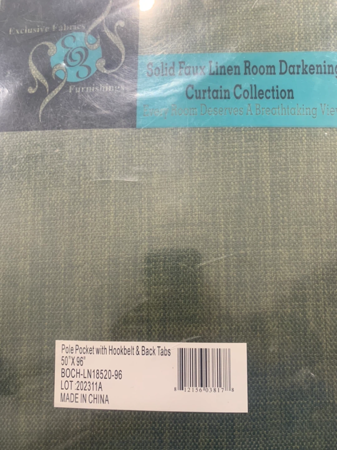 Sage Green Solid Faux Linen Room Darkening Curtains (50" x 96") - photo 2