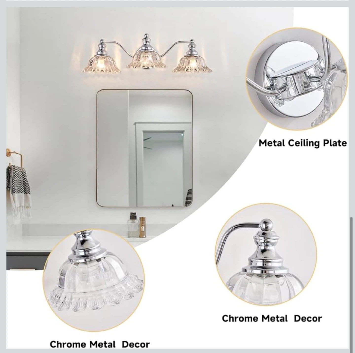 Chrome Vanity Light 3 Light Bathroom Fixture 2B - photo 4