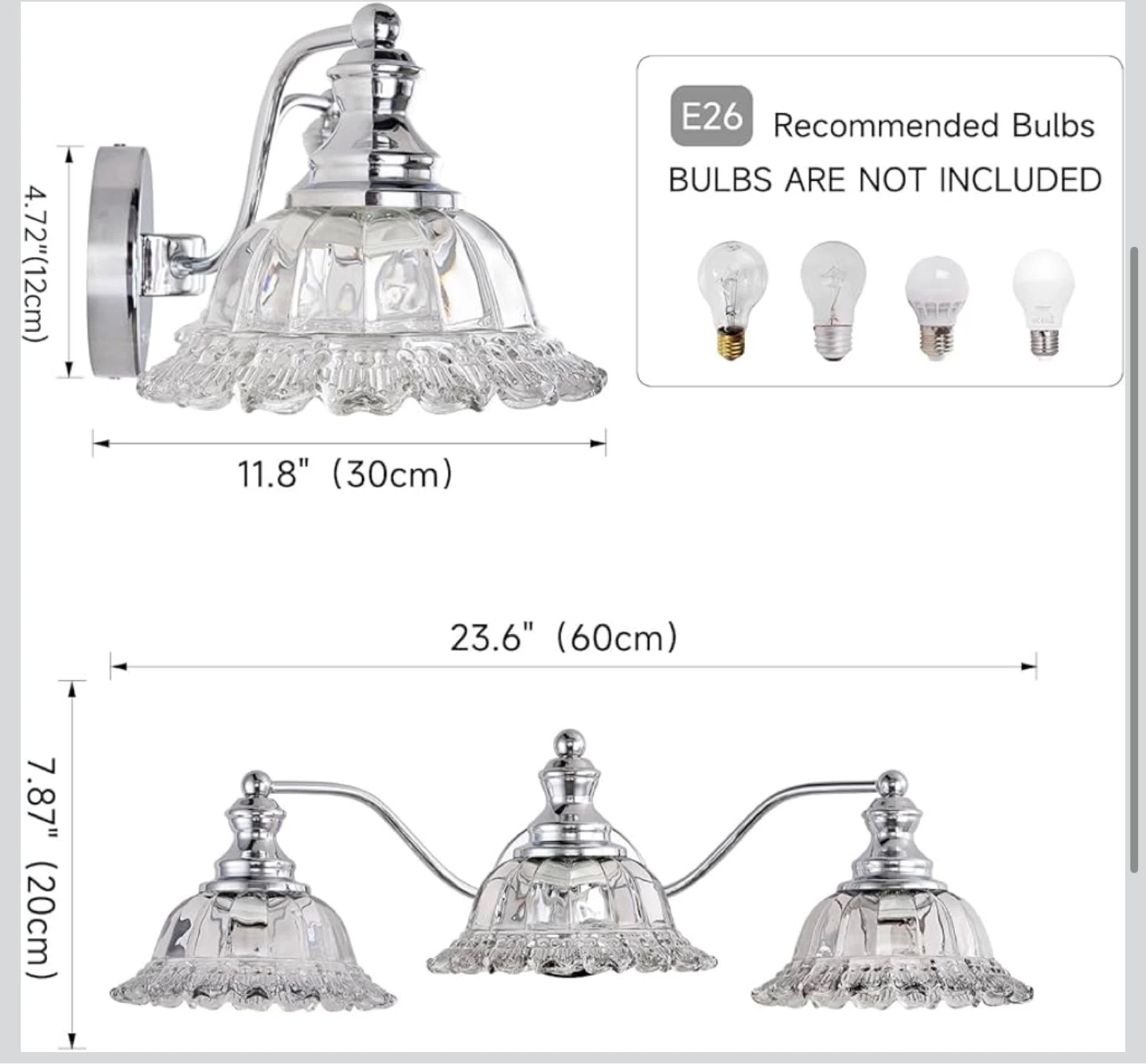 Chrome Vanity Light 3 Light Bathroom Fixture 2B - photo 3