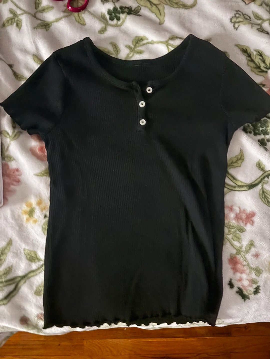 Black Ribbed Henley T-Shirt