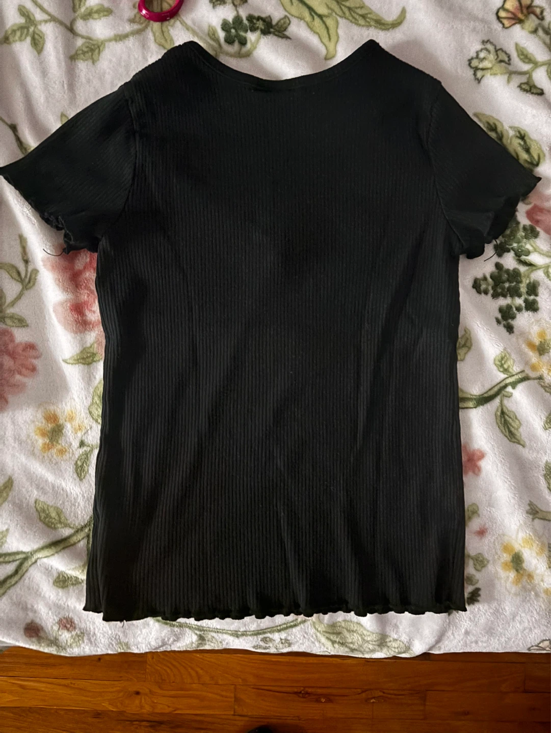 Black Ribbed Henley T-Shirt - photo 2