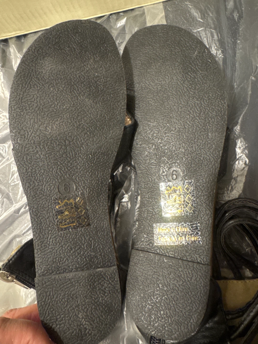 A.co Strappy Gladiator Sandals - Black & Gold, Size 6 - photo 3