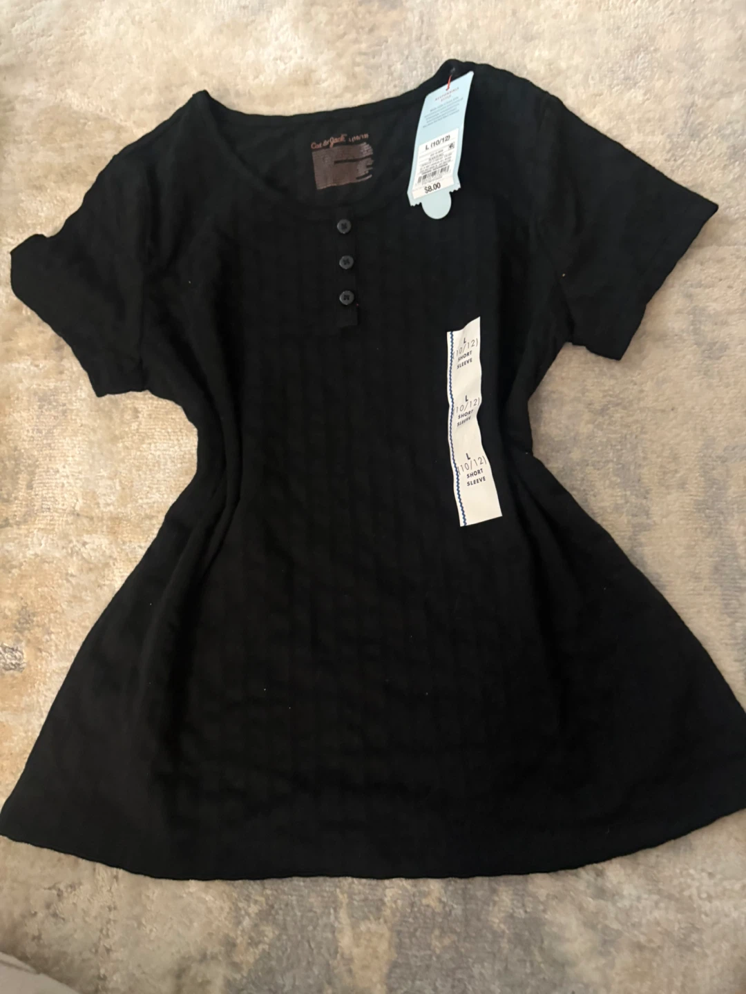 Cat & Jack Black Short Sleeve Henley Top L (10/12)