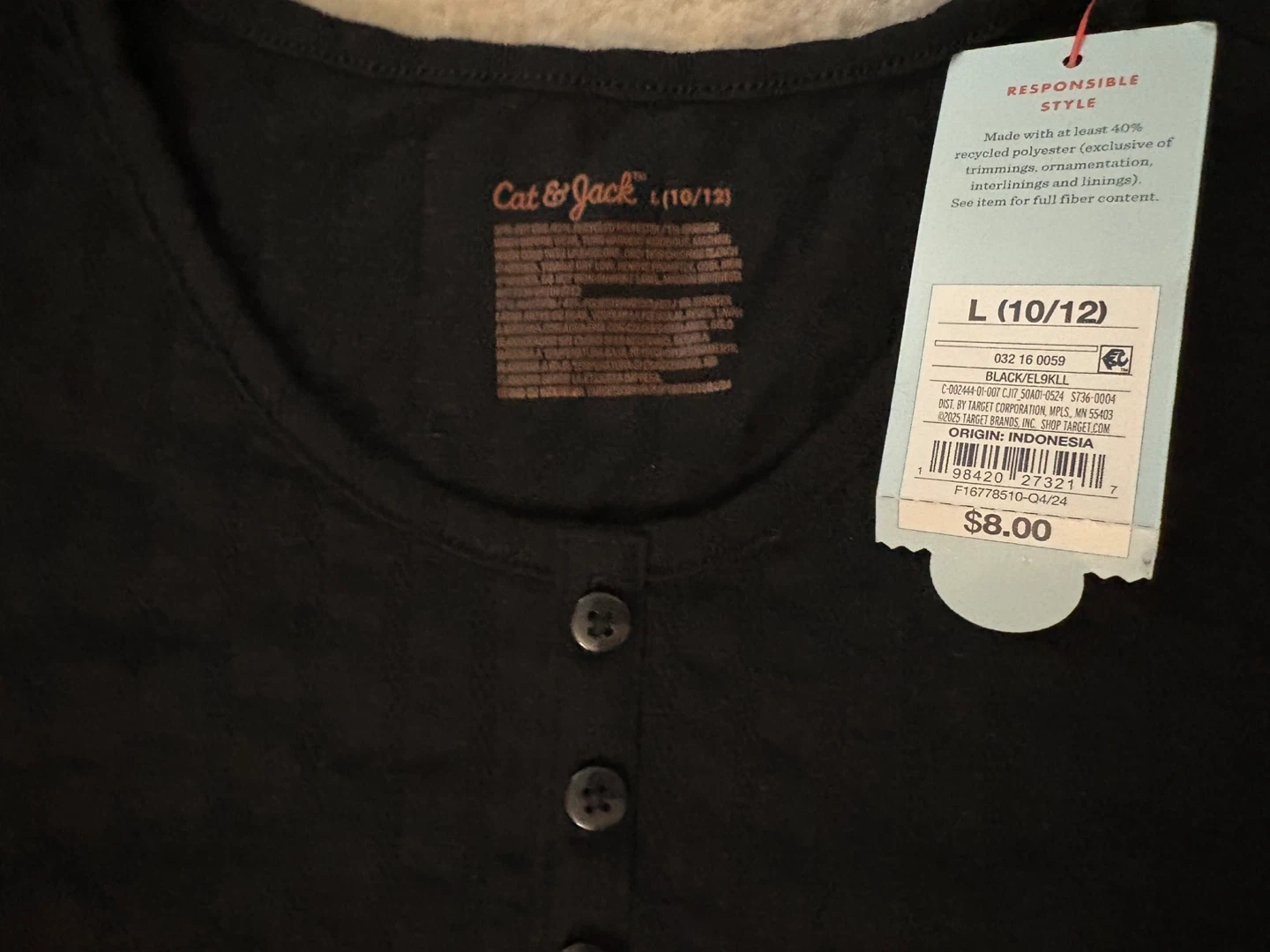Cat & Jack Black Short Sleeve Henley Top L (10/12) - photo 2