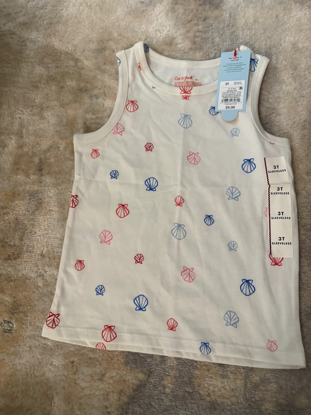 Cat & Jack White Seashell Print Sleeveless Tank Top - 3T