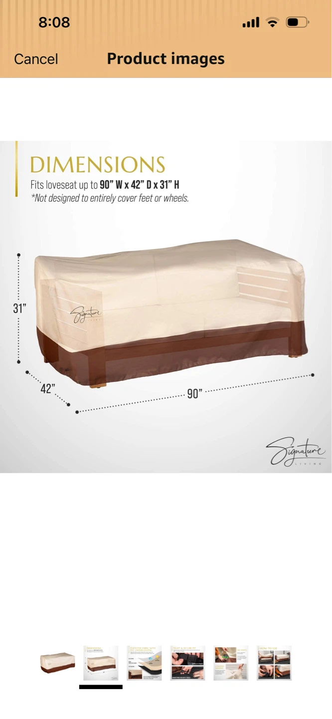 Signature Living Loveseat Patio Cover - 90" W x 42" D x 31" H