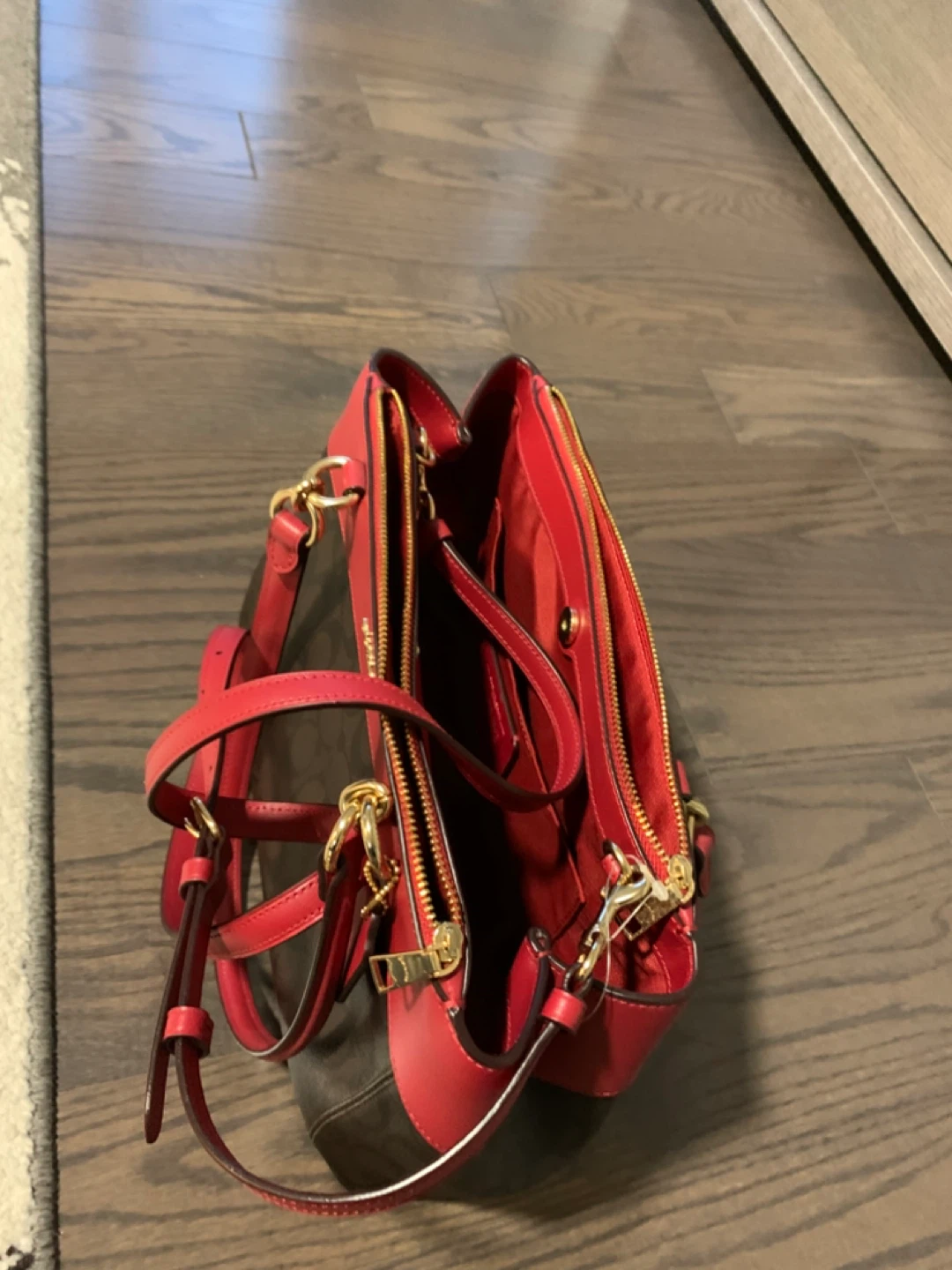 Coach Signature Canvas Red Leather Trim Tote Bag - photo 4