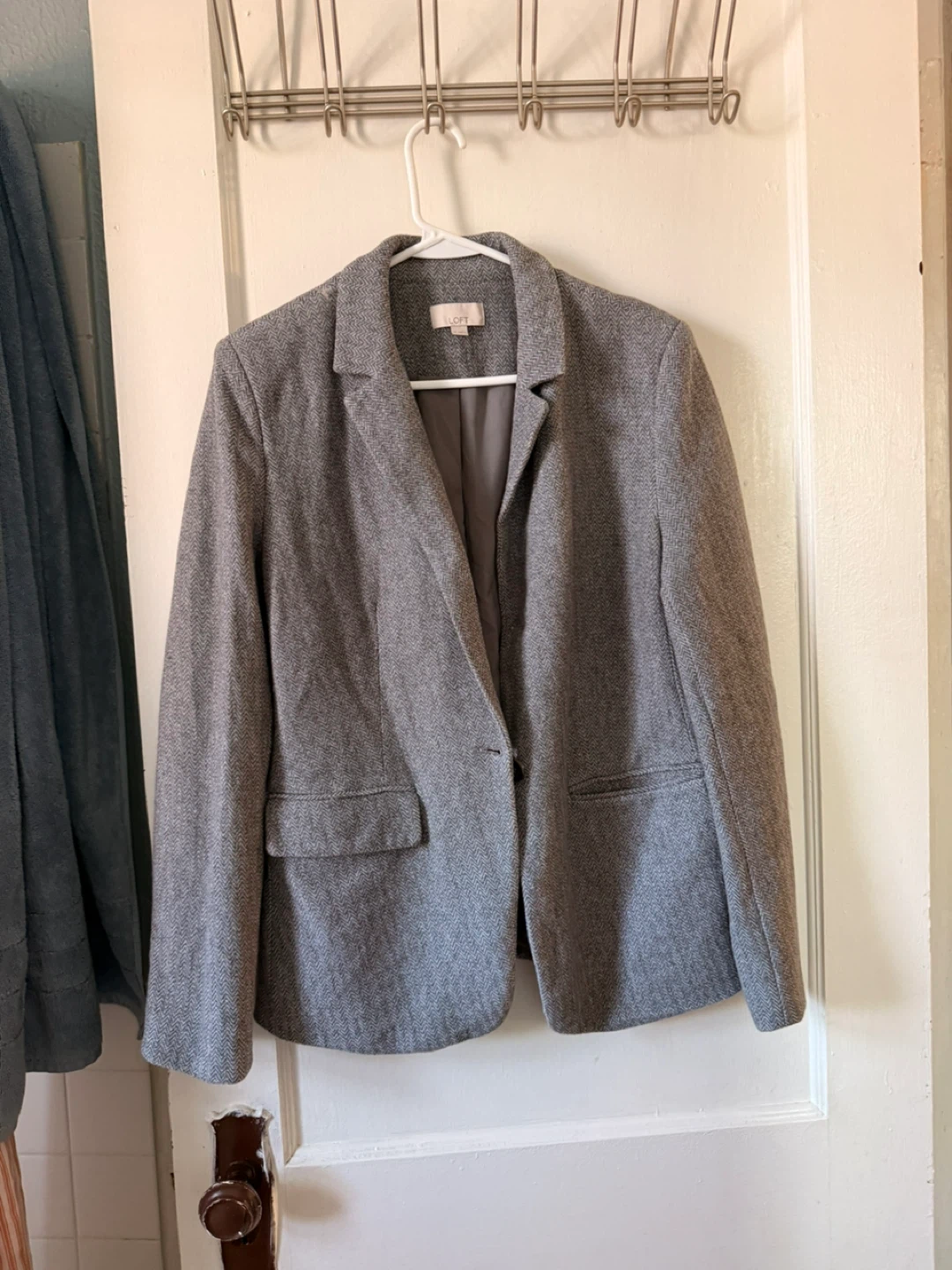 LOFT Gray Herringbone Blazer Size 10