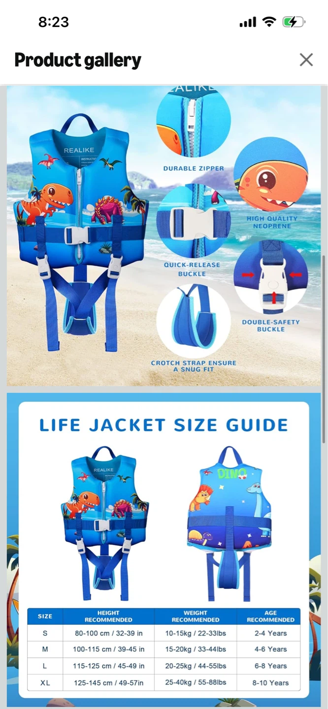 New Large Size REALIK E Kids Dinosaur Life Jacket Vest - photo 3