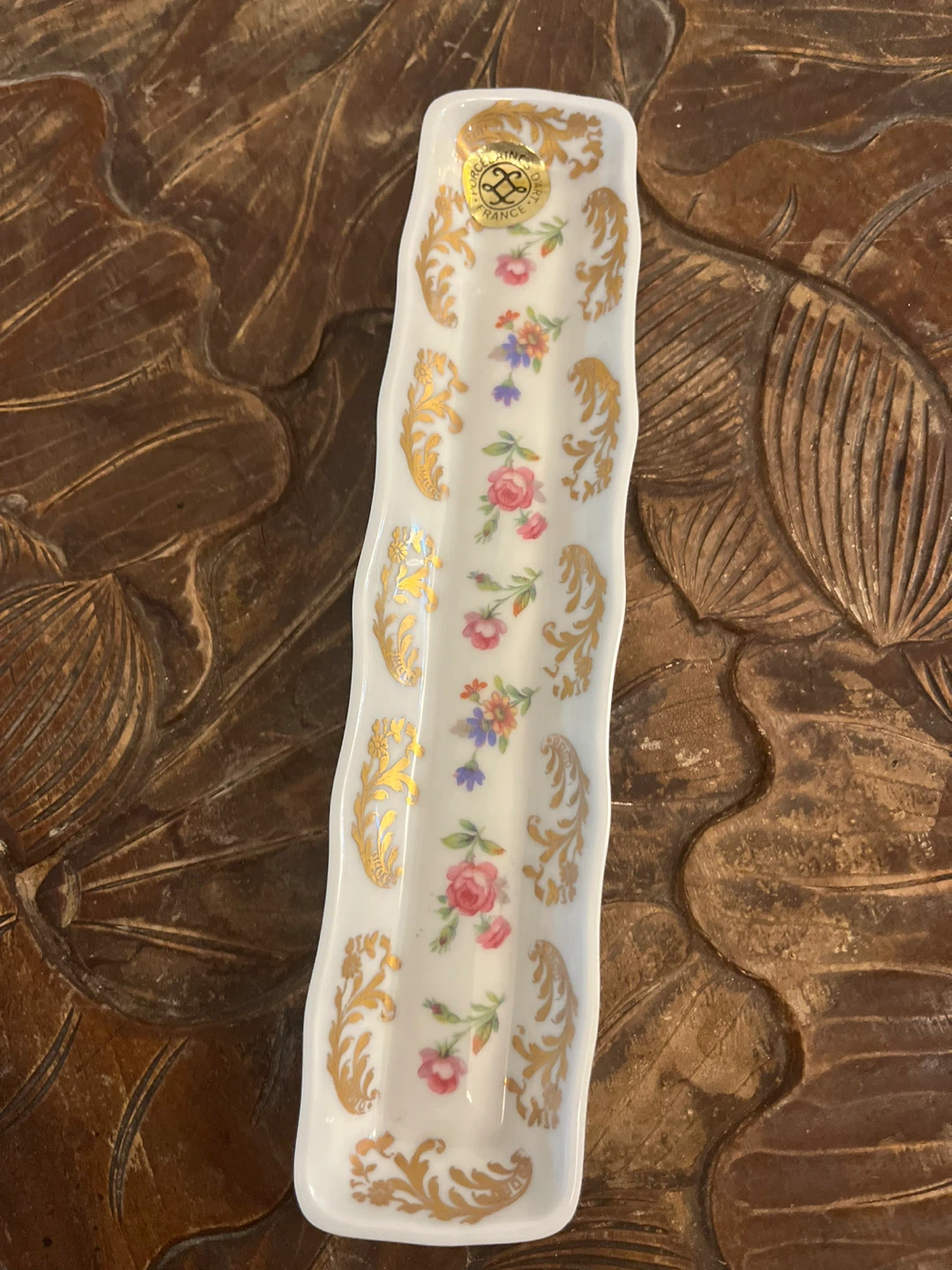 Vtg Gilded Floral Porcelain pen Holder - Made in France