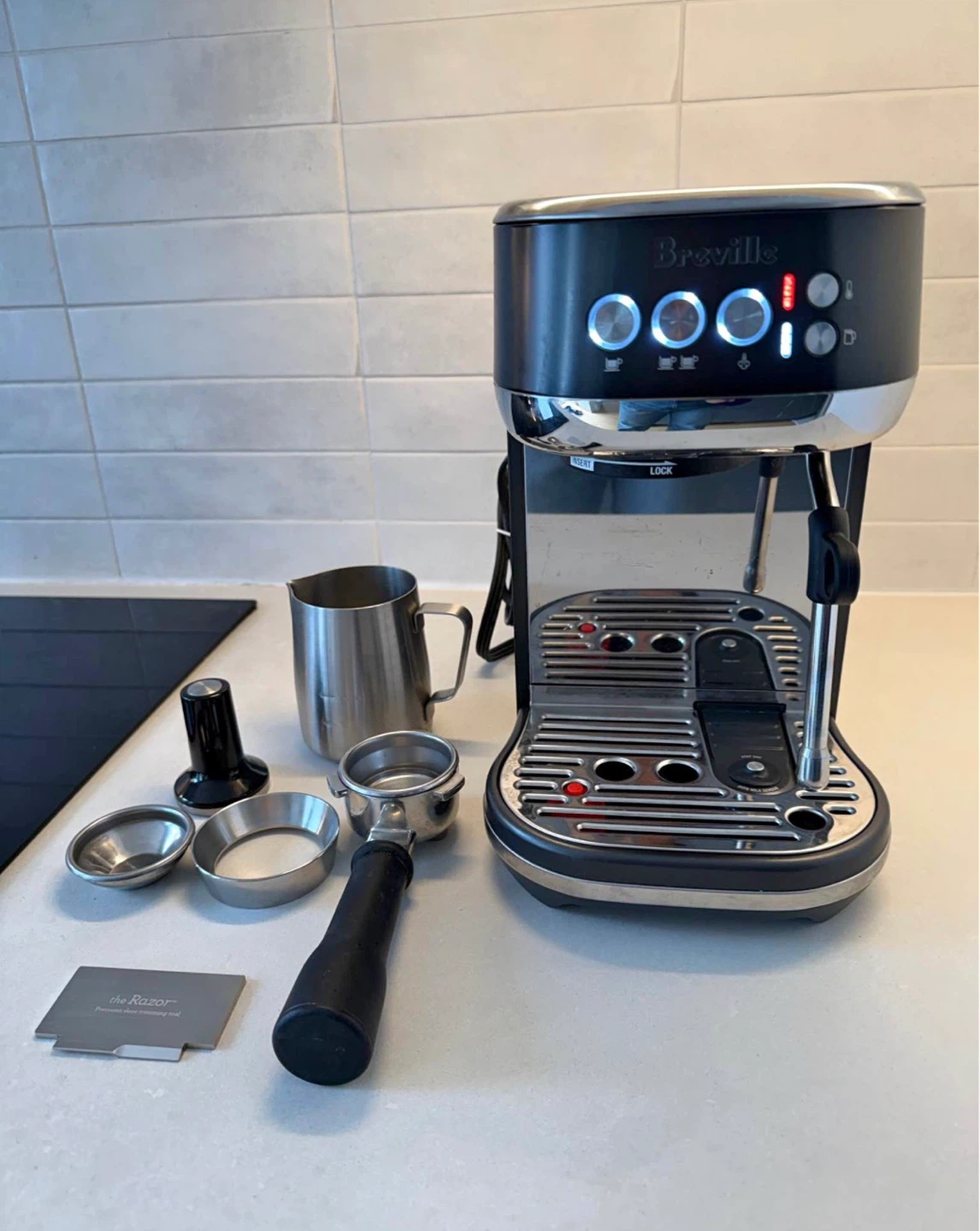 Breville Espresso Machine with Accessories and Cleaning Supplies
